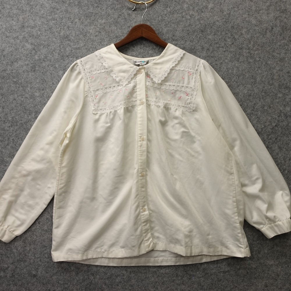 Vintage Edwardian Blouse Womens S 36 White‎ Lace Trim Oversized SEARS Apostrophe